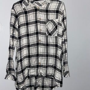 Black and white plaid high low button down